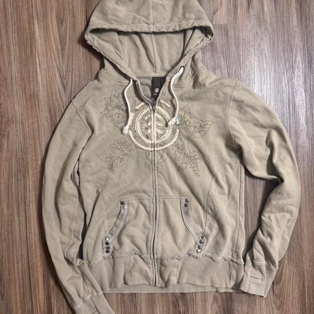 Vintage Element Skateboards Y2K Distressed Studded Applique Zip Hoodie Women XL
